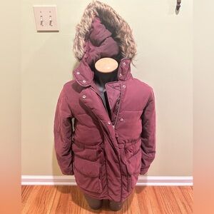 Women’s Abercrombie & Fitch Maroon Parka with Faux Fur-Lined Hood Small